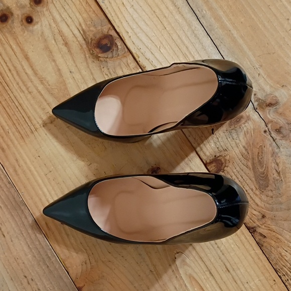 Black Patent Leather Pointed Toe Chunky Heel Pumps Size US 11 NWOT - Picture 5 of 12